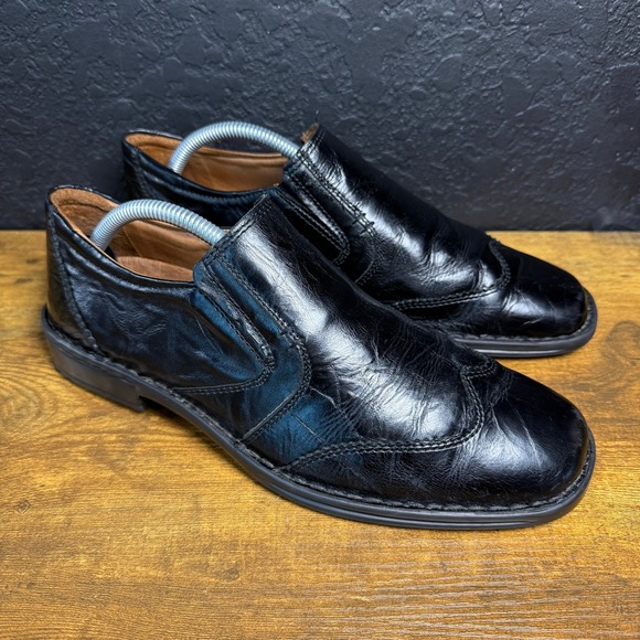Josef Seibel Douglas Mens Black Leather Slip On Loafers Size 42 Elastic Gore